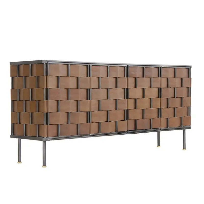 Bishop Leather-Wrapped Four-Door Sideboard With Iron Accents 1