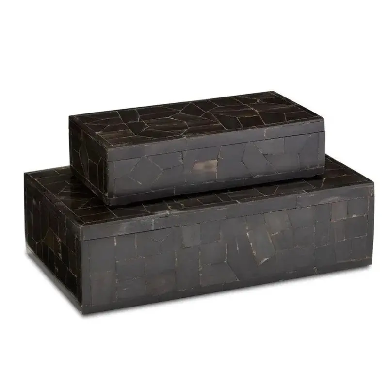 Black And Bone-Inlay Mosaic Storage Box Pair 1