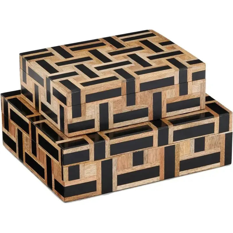 Black Composite-And-Wood Decorative Box Set – Aarna Collection (2-Piece) 1