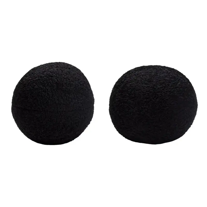 Black Faux Sheepskin Round Accent Pillows (Set Of 2) 1