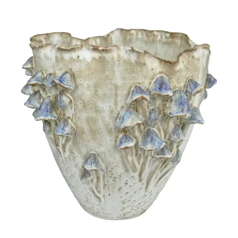 Black Forest Mushrooms Ivory Ceramic Vase 1