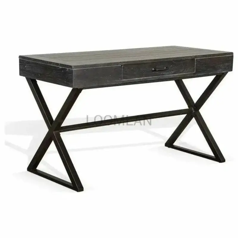 Black Home Office Writing Desk With Center Drawer 1