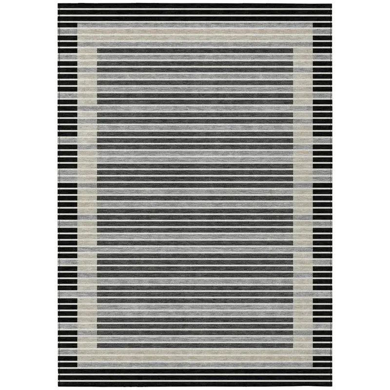 Blazyn Black Modern Indoor-Outdoor Machine-Washable Rug 2