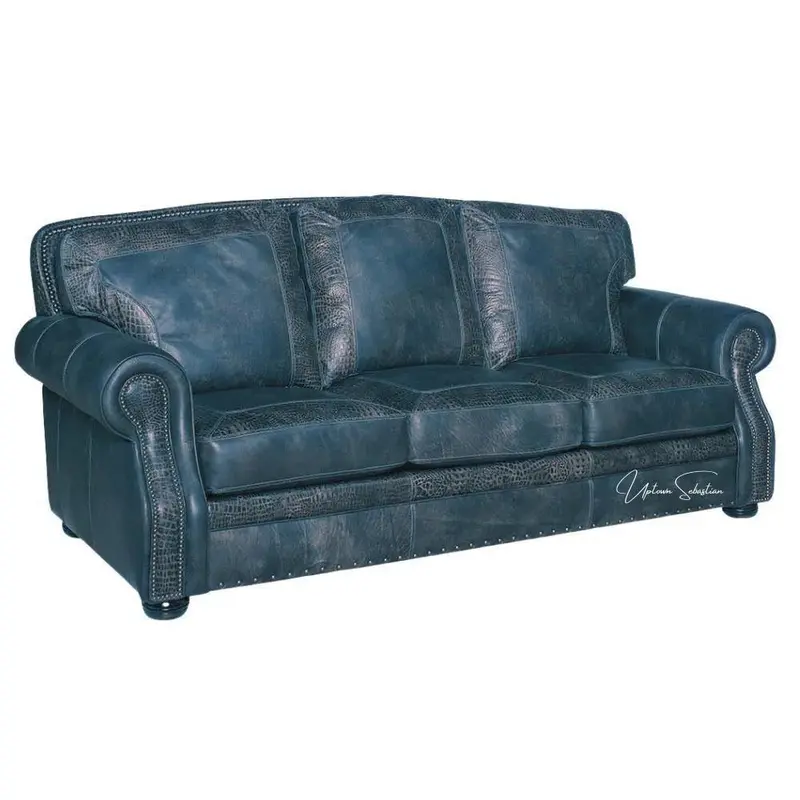 Blue Alligator-Textured Western Leather Sofa 1