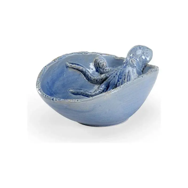 Blue Ceramic Garden-Themed Octopus Bowl 1