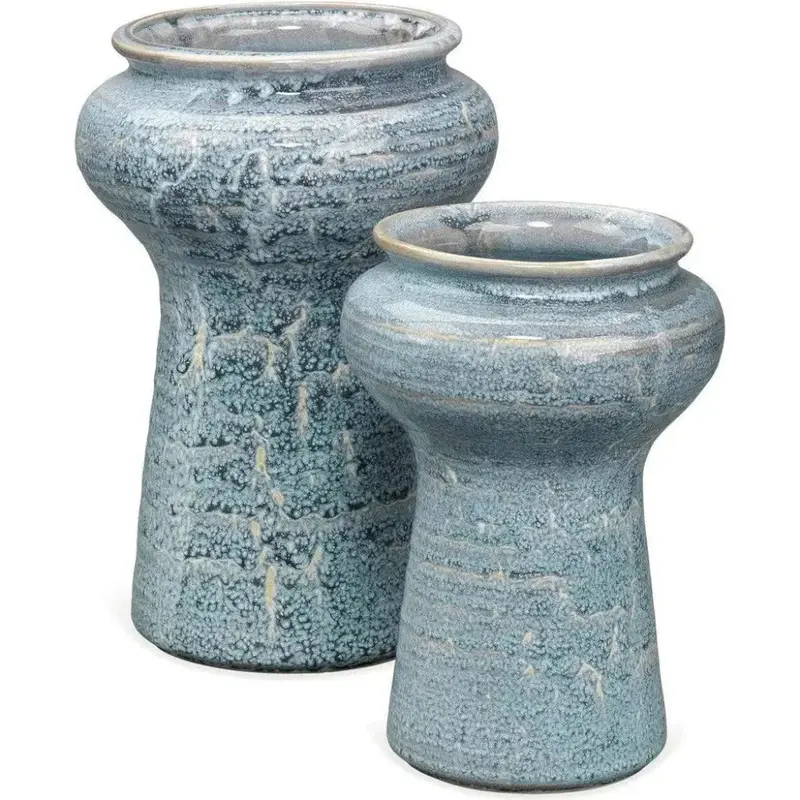 Blue Ceramic Snorkel Vases – Coastal-Inspired 2-Piece Set 1