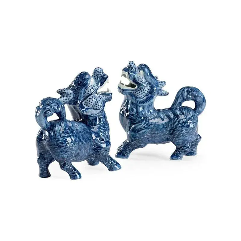 Blue Foo Dog Ceramic Sculpture – Traditional Guardian Figure 1