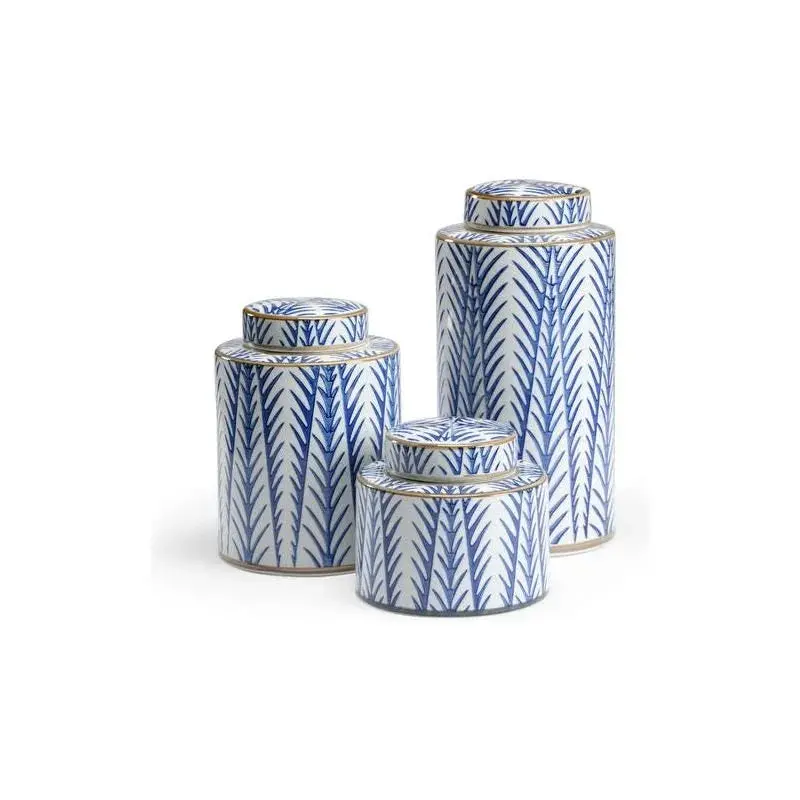 Blue Fronds Botanical Porcelain Canister Collection (3-Pack) 1