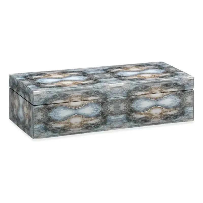 Blue Lacquered Paper Rorschach-Style Long Storage Box 1