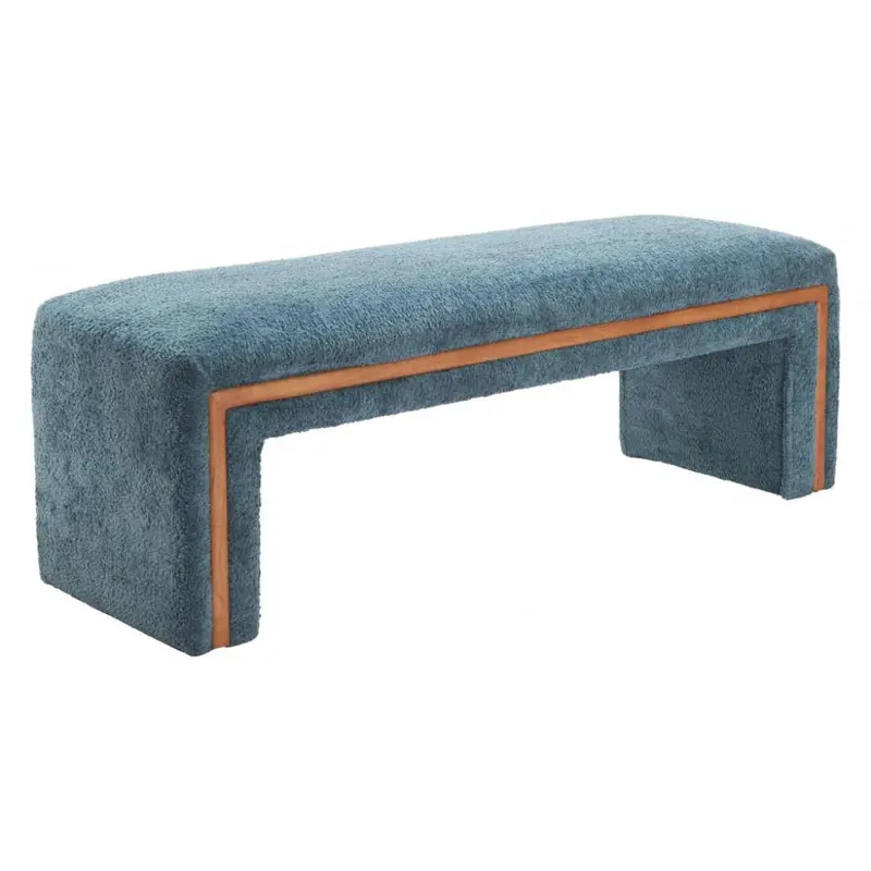 Blue Shearling Fabric Bedroom Bench – Upholstered Storage Or Foot-Of-Bed Seating 1
