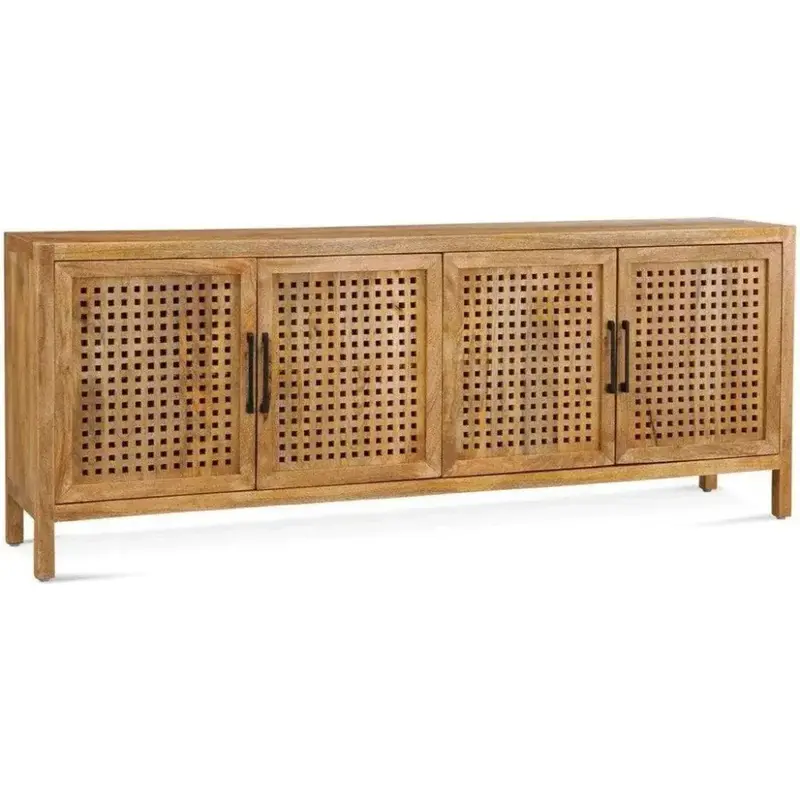 Boho-Style Brown Wood Credenza Cabinet 1