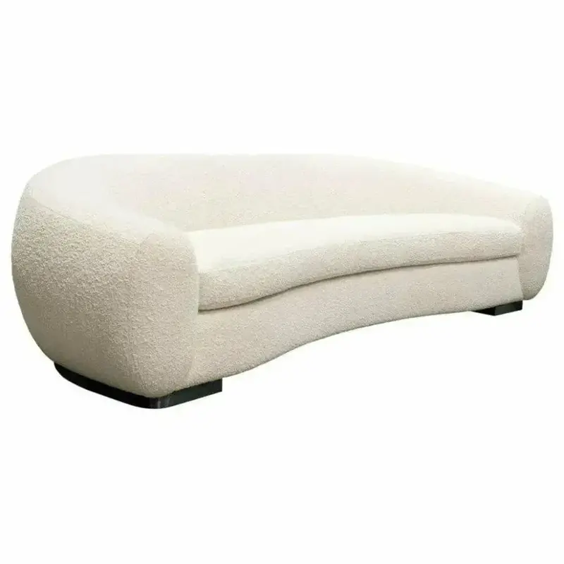 Bone-Tone Bouclé Textured Sofa With Sculpted Arms And Back 1