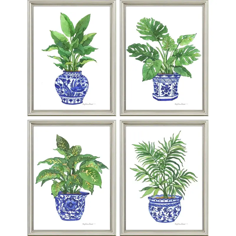 Botanical Blues Nature-Themed Wooden Frame Wall Art (4-Piece) 1