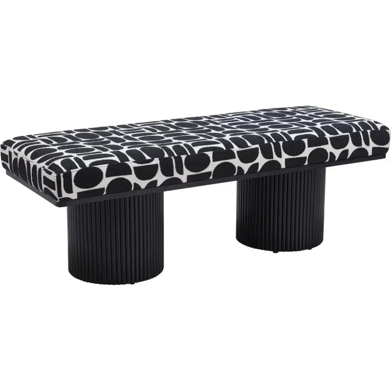 Botoia Black Wood Bench With Plush Fabric Upholstery 1