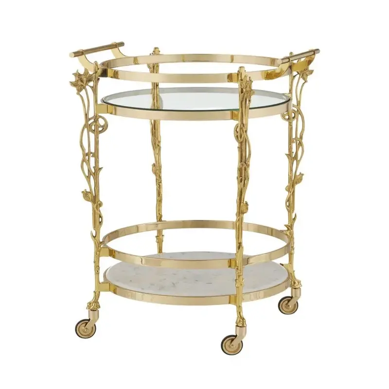 Brass-Framed Glass And White Marble Bar Cart By Fiore 1