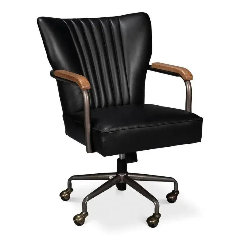 Brooks Black Metal & Leather Swivel Armchair 1