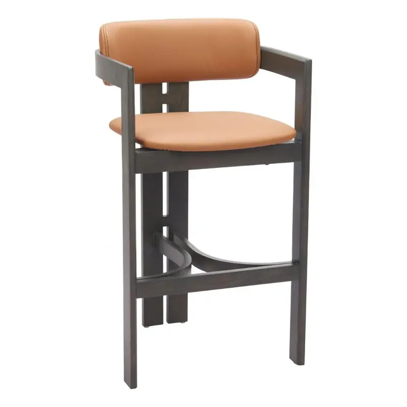 Brown Faux Leather Barstool – Elevated Pub-Style Seating With Footrest 1