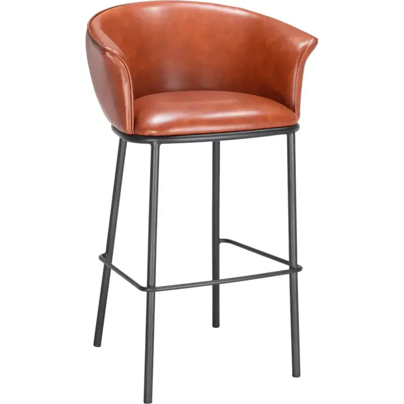 Brown Faux Leather Barstool – Garston Tufted Counter Height Seat 1