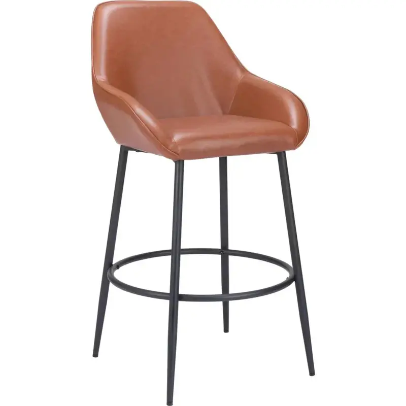 Brown Leather Barstools (Set Of 2) – Vila Genuine-Look Top-Grain Seating 1