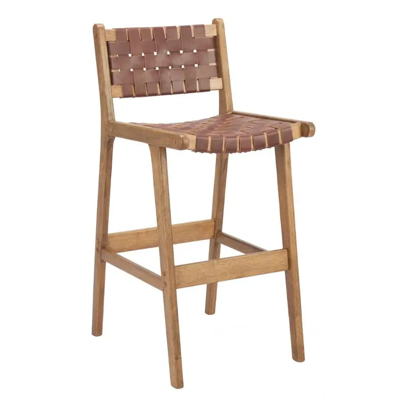 Brown Leather Barstools – Two-Piece Set With Back Support 1