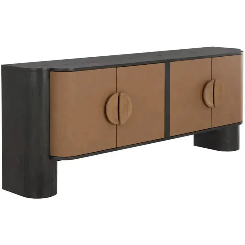 Brown Leather Warp-Design Sideboard In Dresden Style 1