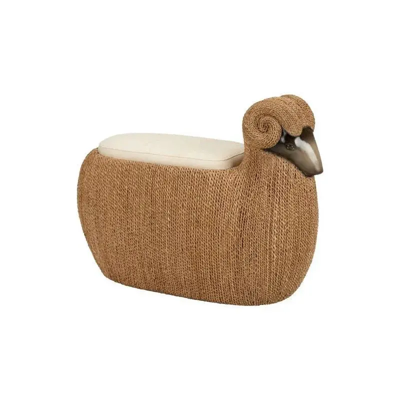 Brown Seagrass-Framed Stool For Bedroom Or Entryway 1
