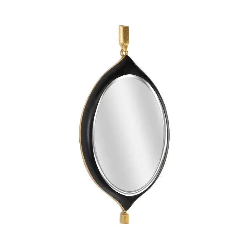 Cabochon Black Pendant-Style Wall Mirror – Modern Circular Accent 1