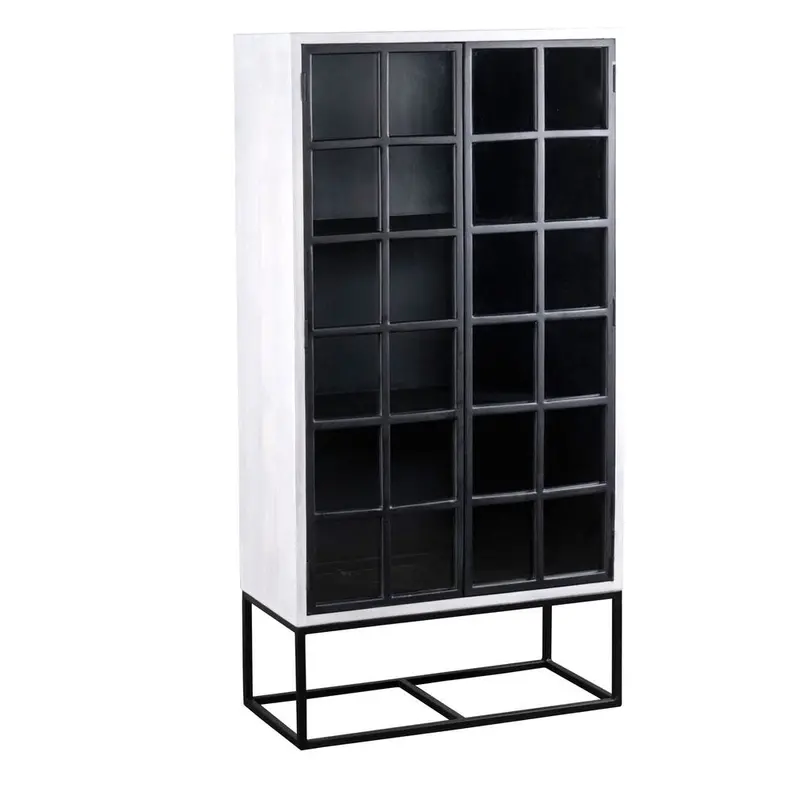 Caged-Style White Tall Wooden Cabinet With Vertical Storage 1