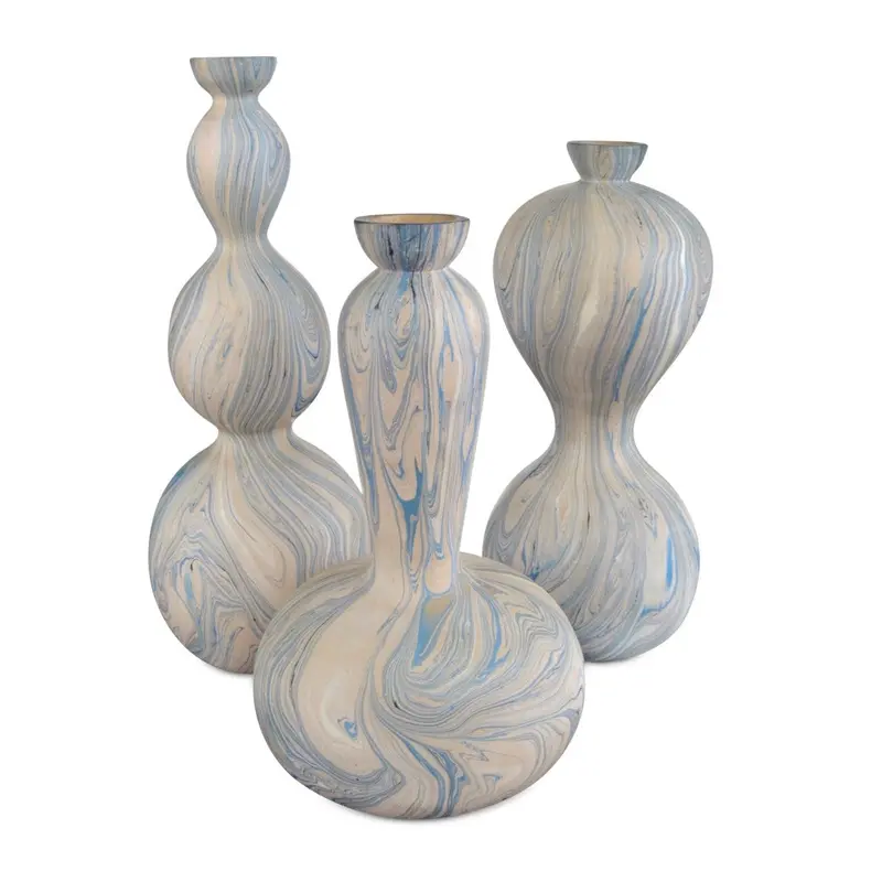 Calm Sea Marbleized Wood Vase Collection – Set Of 3 1