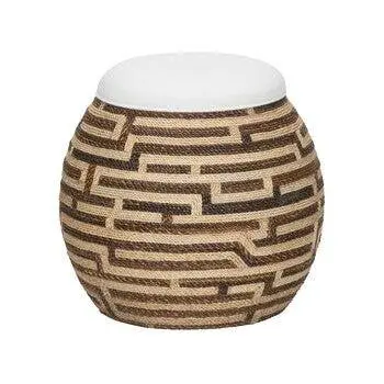 Calusa Round Stool With Intricate Maze Pattern And Textured Surface 1