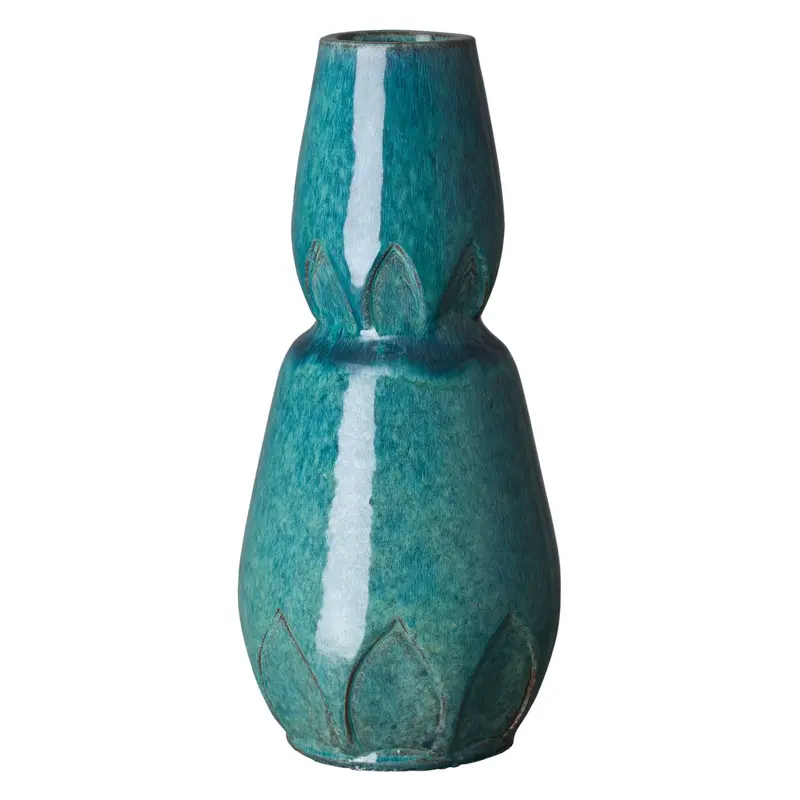 Calyx Gourd-Shape Teal Ceramic Vase For Indoor Or Outdoor Styling 1