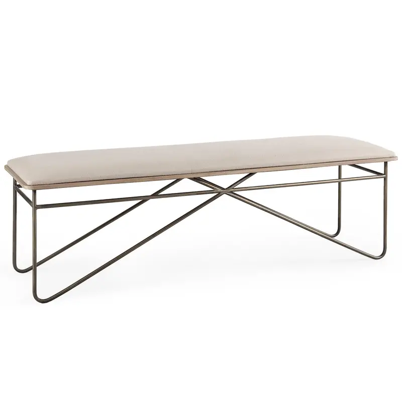 Camille Cream Fabric Bedroom Bench With Low Profile Silhouette 1