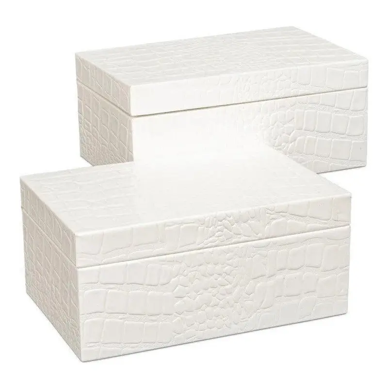 Candece Two-Piece Croc-Embossed Leather Box With Wooden Core 1