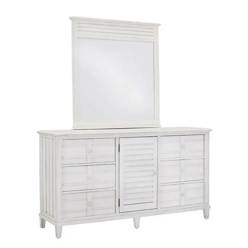 Cane Bay Louvered White Dresser With Matching Wall Mirror 1
