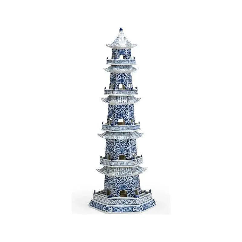 Canton Pagoda Sculpture With Cobalt Blue Decorative Details 1