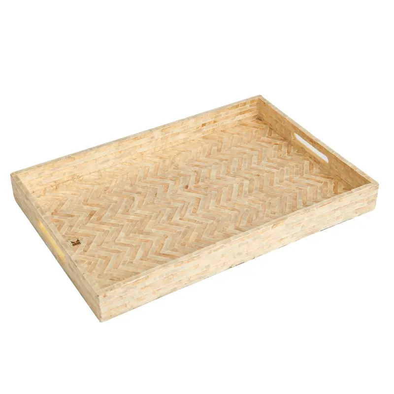Capiz Shell Zigzag Pattern Wooden Serving Tray 1