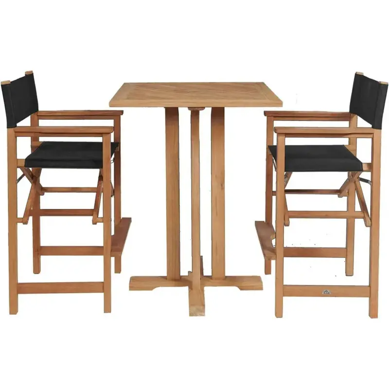 Captain 3-Piece Square Teak Bar-Height Outdoor Dining Set 1