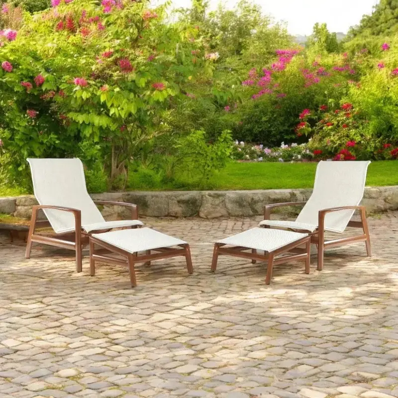 Castelle Berkeley Lounge Chair & Ottoman Set – 4-Piece Padded Sling Ensemble 1