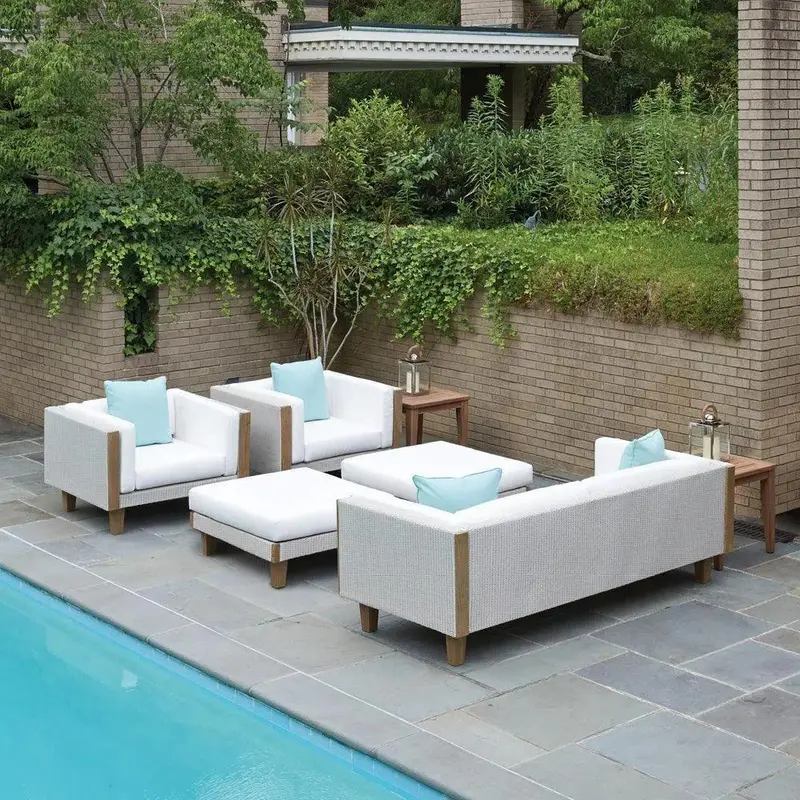 Catalina Wicker Lounge Set: Sofa, Chairs, And Ottomans 1