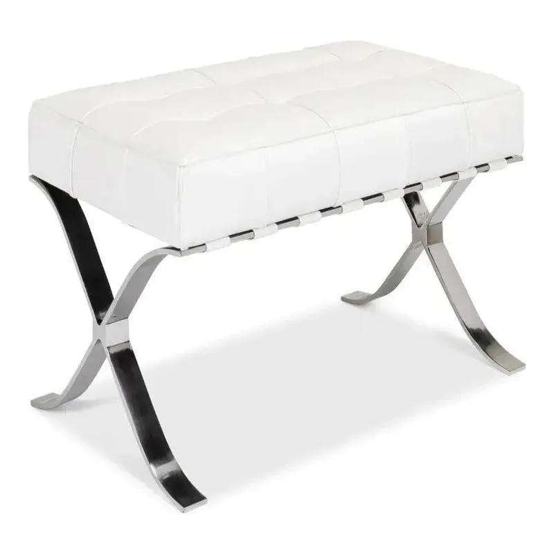 Catalunya Bench – White Leather Seat With Silver Metal Frame 1