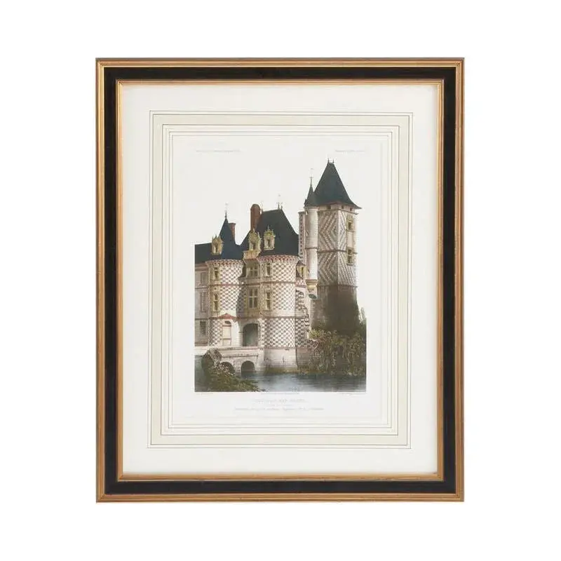 Château Des Reaux Elegantly Framed Gold-Tone Artwork 1