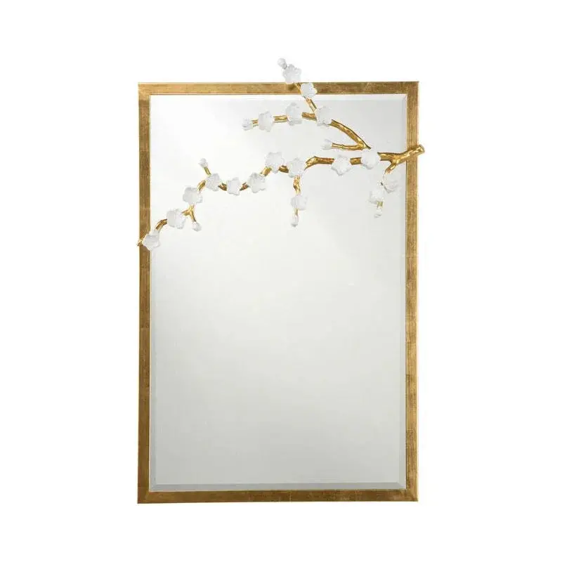 Cherry Blossom Gold-Framed Wall Mirror – Delicate Floral Metallic Accent 1