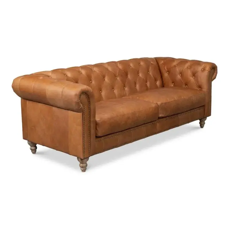 Chesterfield Kingston Tan Leather Sofa – Classic Button-Tufted Lounge 1