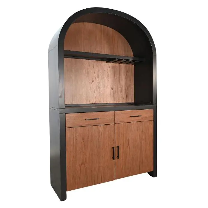 Chill Wooden Arch-Designed Home Bar Cabinet With Open Shelving 1