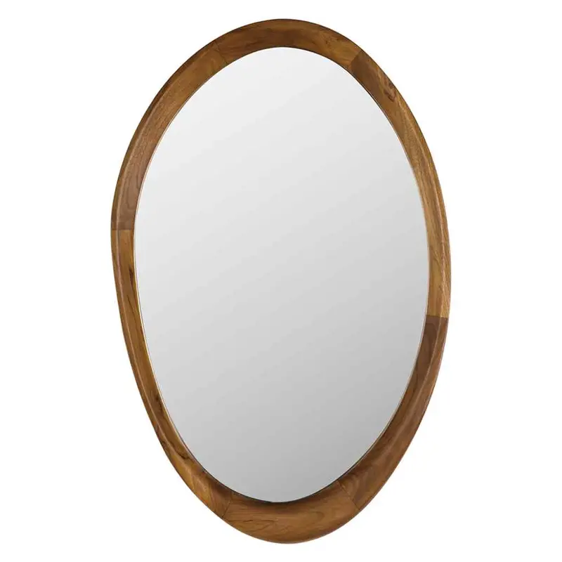 Chloe Wall-Mounted Round Mirror With Natural Wood Frame 1