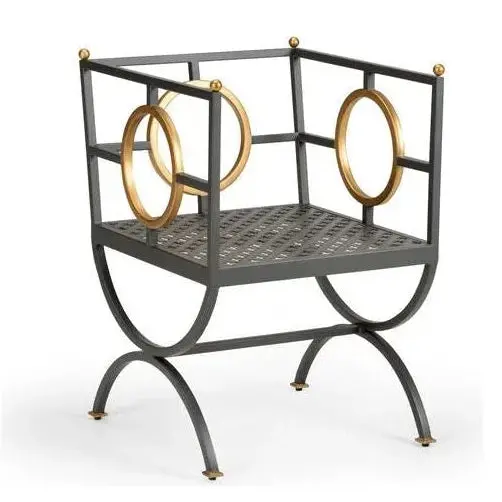 Circular Grey Steel-Frame Accent Chair 1