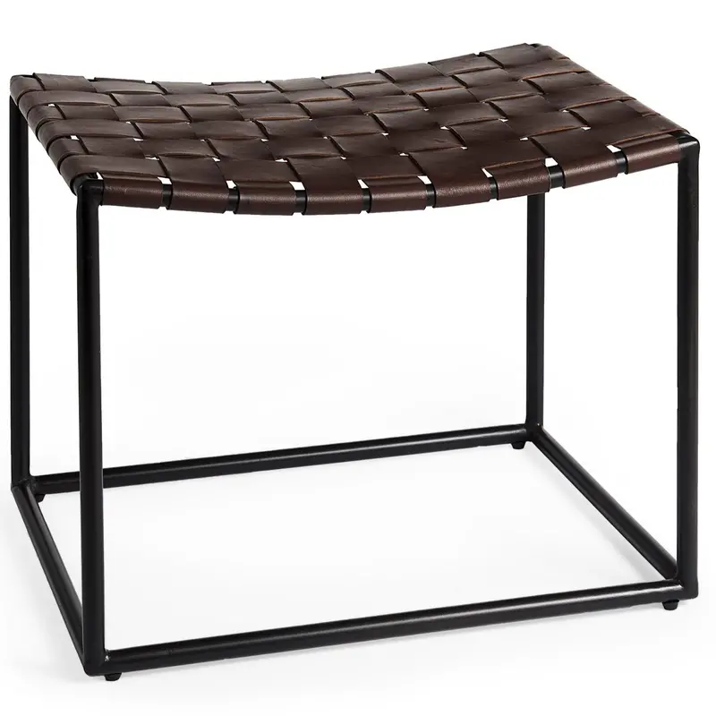 Clarissa Woven Leather Footstool – Handcrafted Accent Stool 1