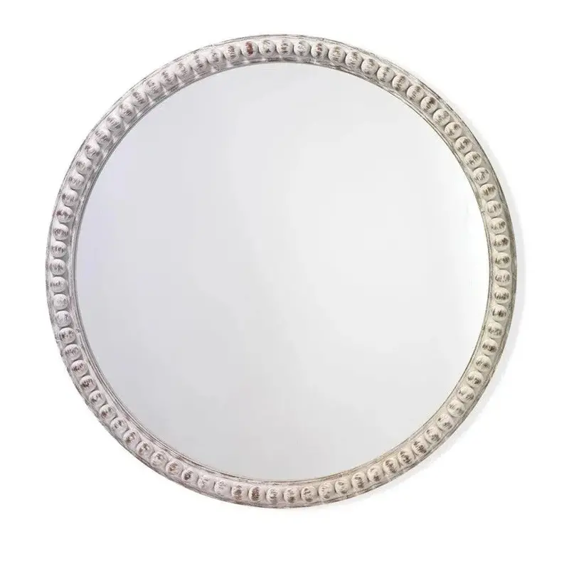 Coastal-Inspired White Fir Wood Beaded Wall Mirror 1
