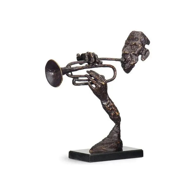 Contemporary Trumpeter Sculpture In Dark Bronze Finish 1