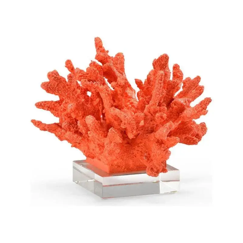 Coral Red Faux Crystal Sculptural Base Art Piece 1